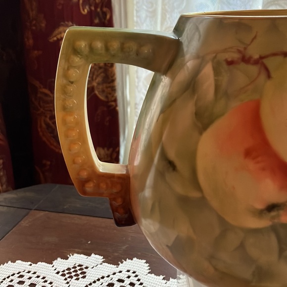 American Belleek Lemonade Beverage LG Pitcher & 4 Matched Mugs Apples Pattern - Picture 5 of 12